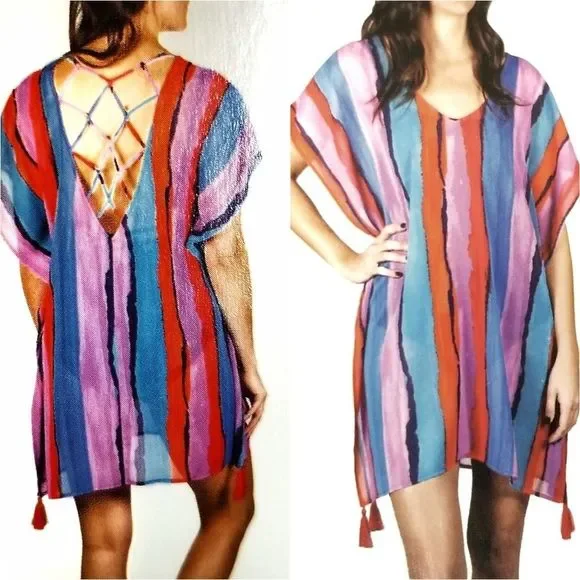 Cover Up Swim Kaftan Vertical Striped Coverup NEW - Picture 1 of 15